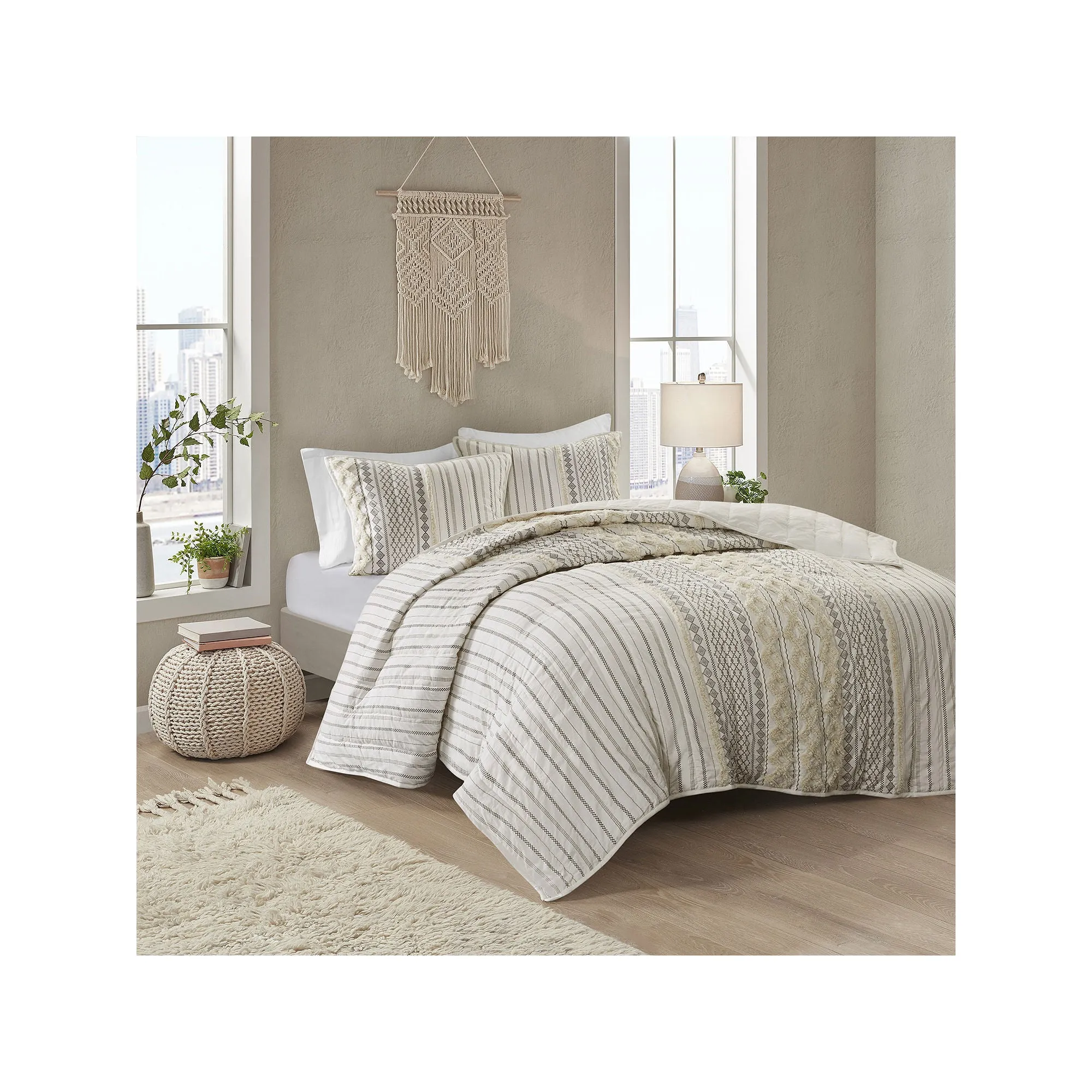 Ink   Ivy Ink Ivy Imani Cotton 3 Piece Coverlet Set - IVORY ONE SIZE