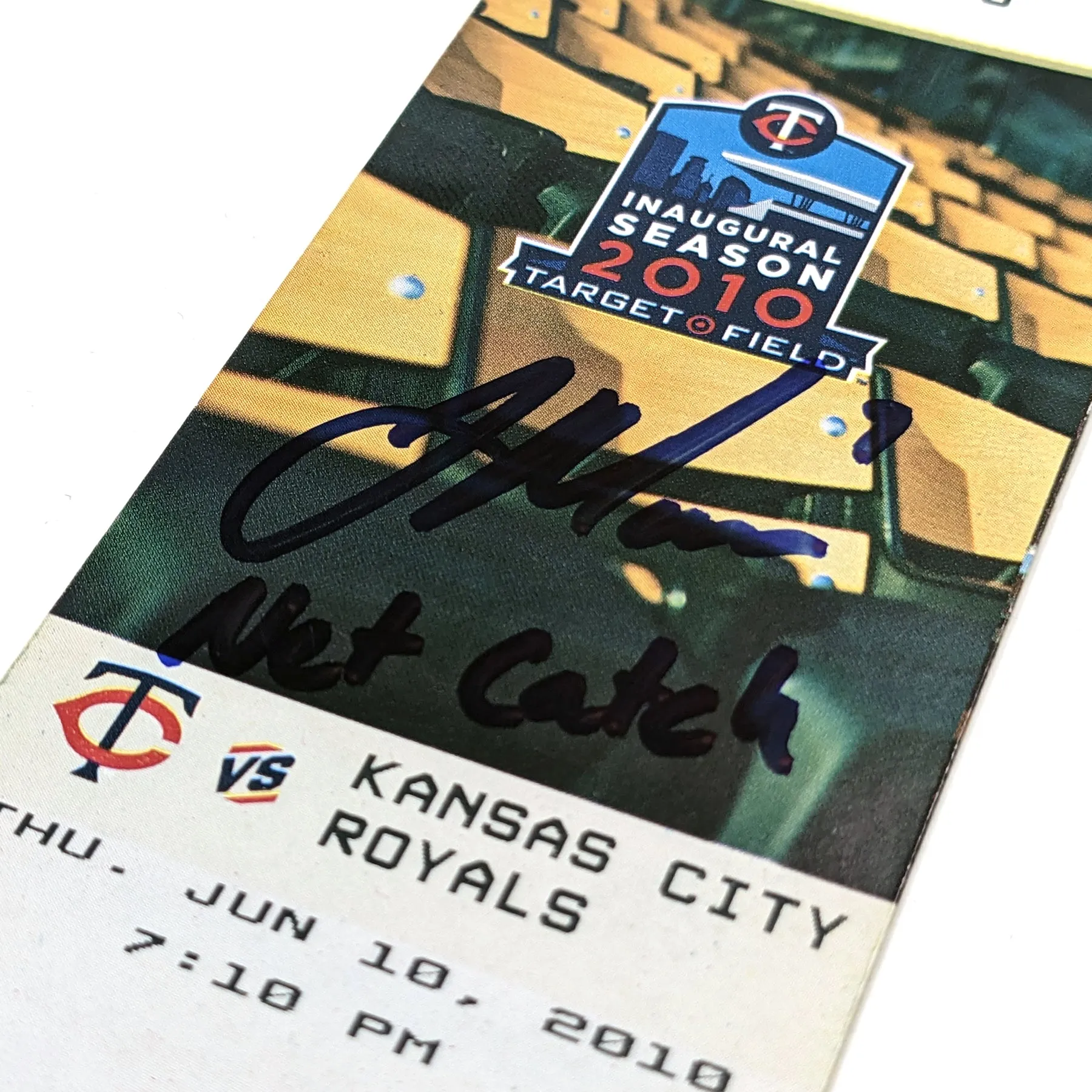 Joe Mauer Autographed and Inscribed Net Catch Original Game Ticket