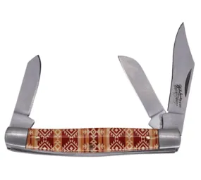 Justin Stockman Acrylic Tan & Red Aztec 3 Blade Pocket Knife 2427430562