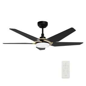 KAJ 52 inch 5-Blade Smart Ceiling Fan with LED Light Kit & Remote - Black/Black (Gold Detail)