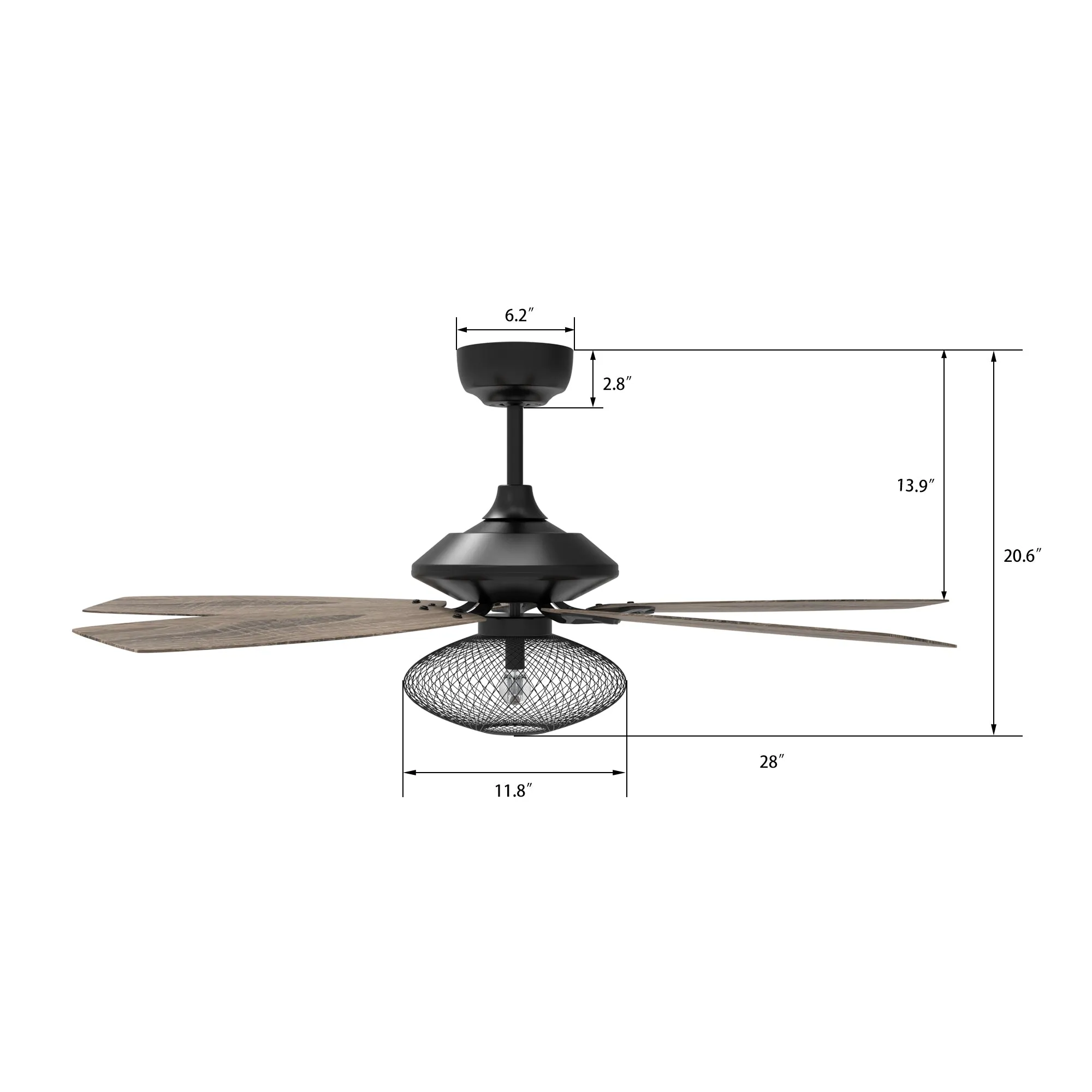 KARSON 56 inch 5-Blade Ceiling Fan with Light & Remote, Vintage Mesh Cage - Black/Wood (Reversible Blades)