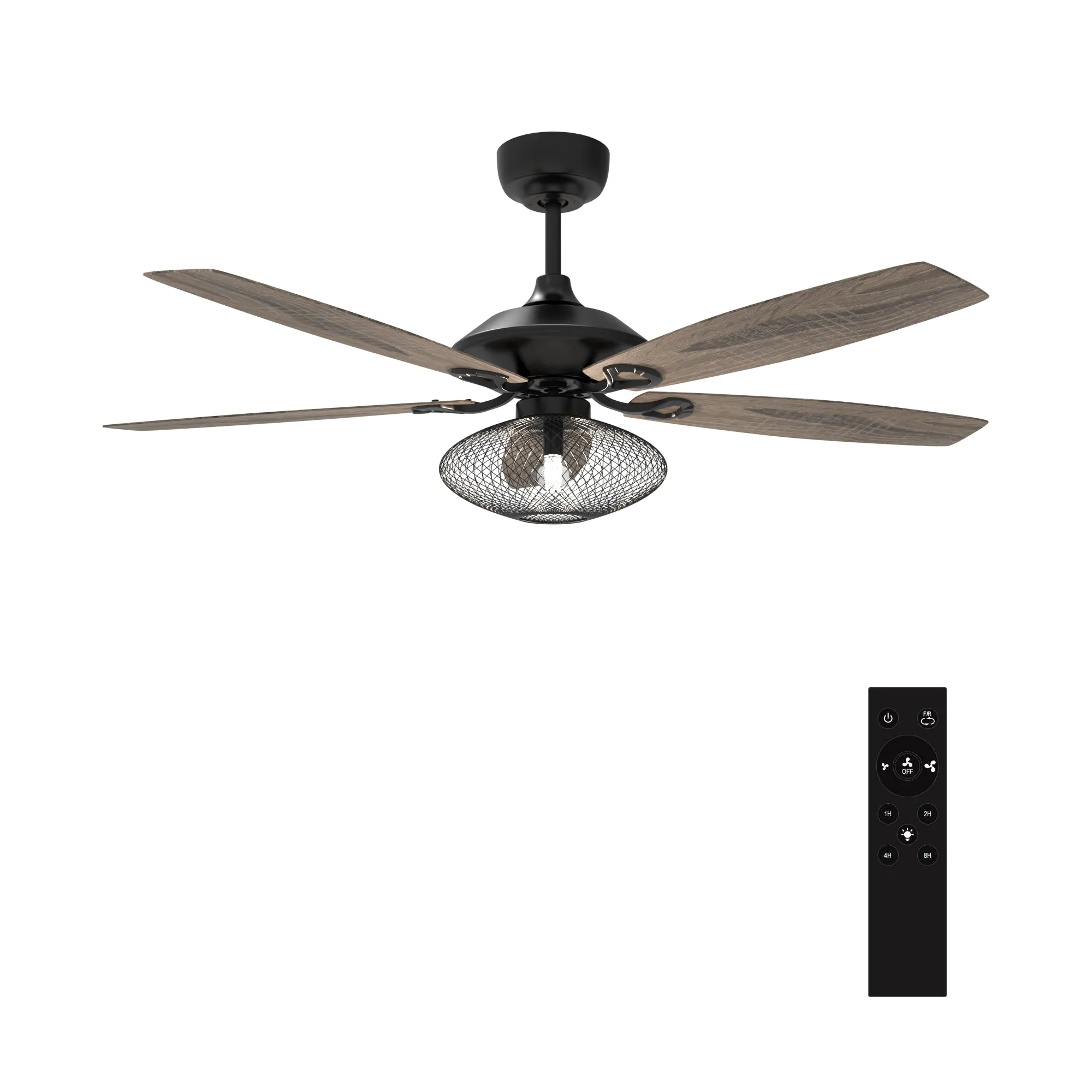 KARSON 56 inch 5-Blade Ceiling Fan with Light & Remote, Vintage Mesh Cage - Black/Wood (Reversible Blades)