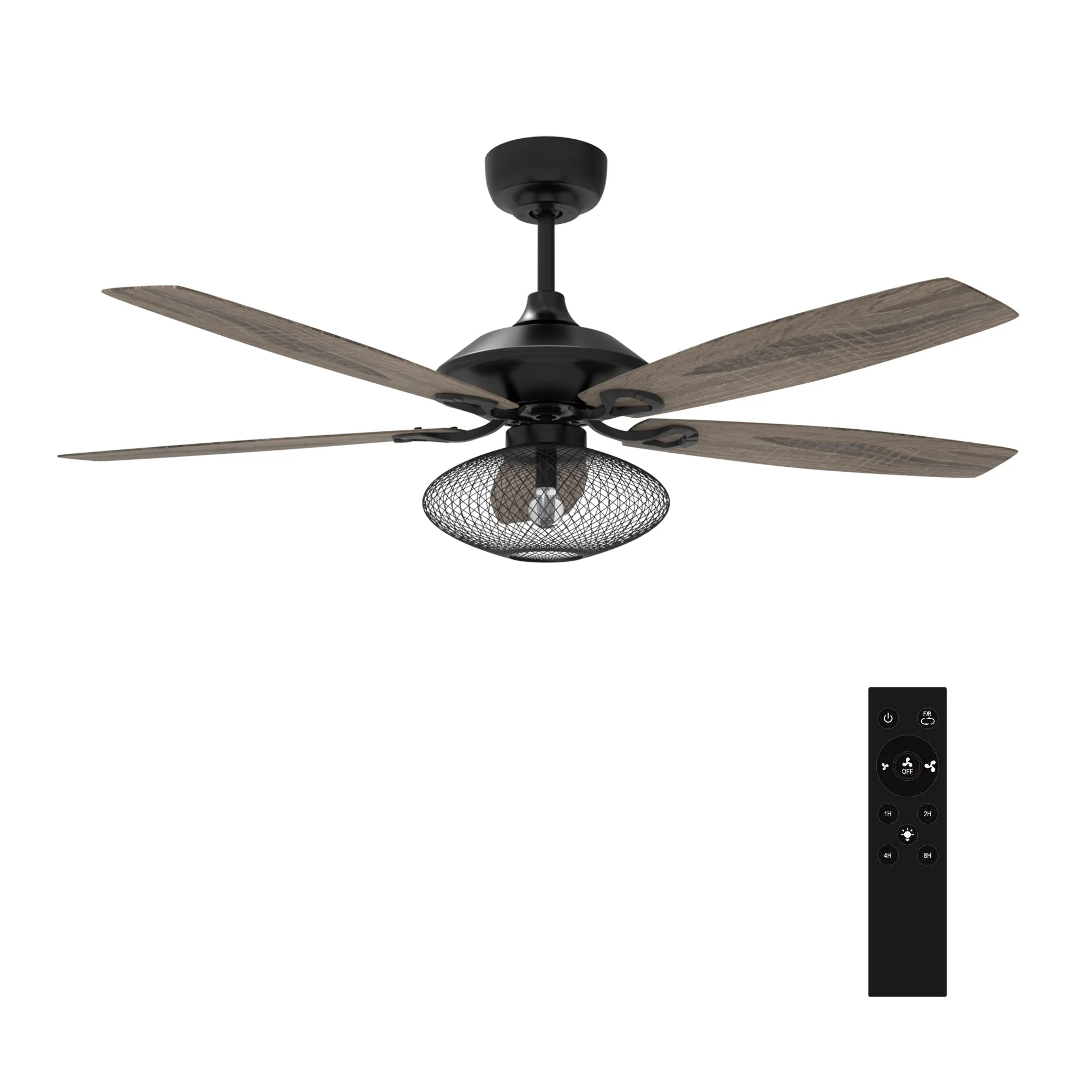 KARSON 56 inch 5-Blade Ceiling Fan with Light & Remote, Vintage Mesh Cage - Black/Wood (Reversible Blades)