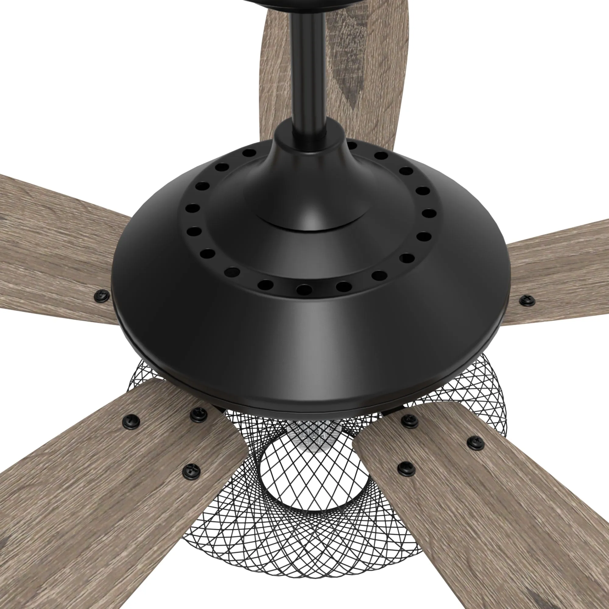 KARSON 56 inch 5-Blade Ceiling Fan with Light & Remote, Vintage Mesh Cage - Black/Wood (Reversible Blades)