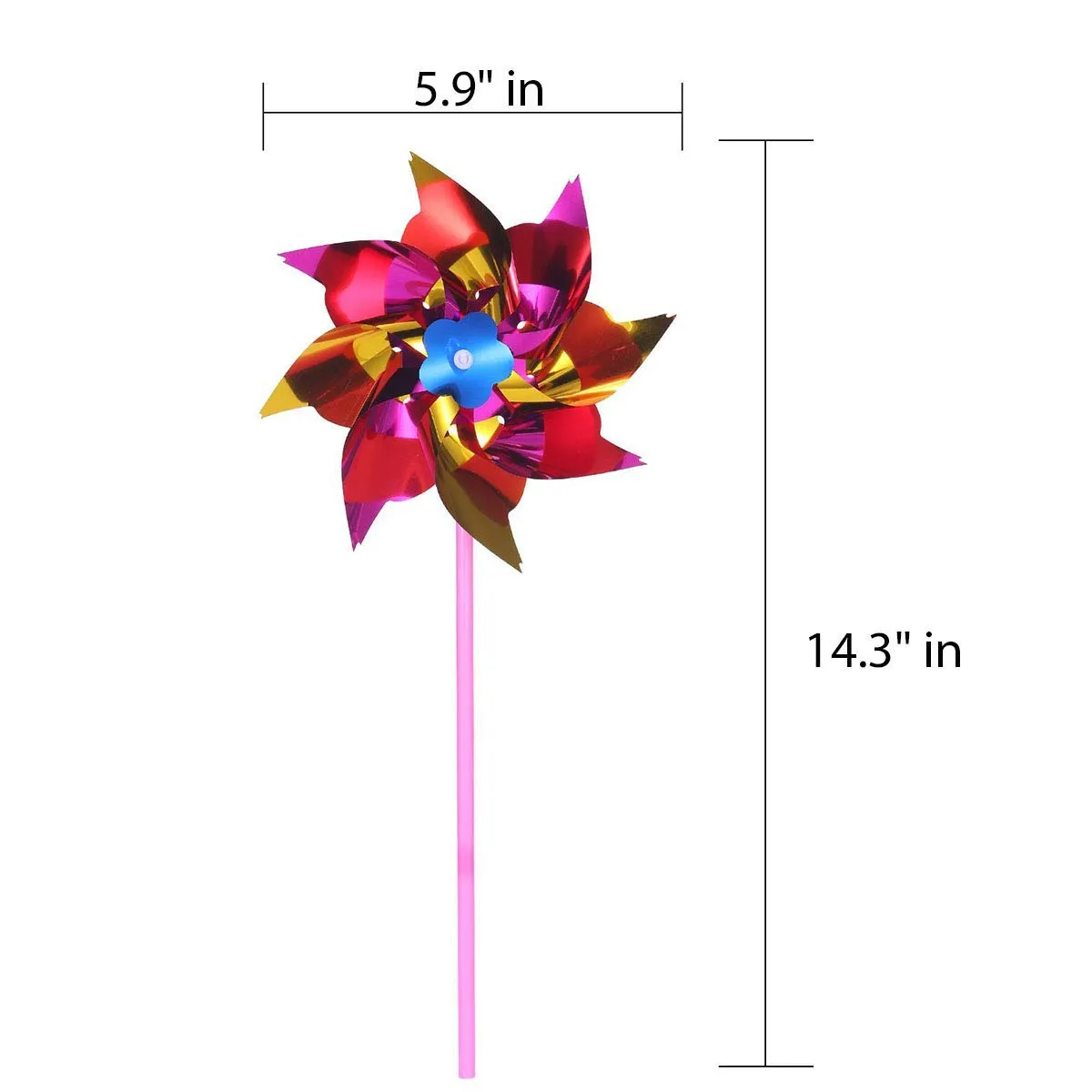 Kicko Colorful Metallic Pinwheels  Pack of 12 Windmills with Stick for Kids and Adults