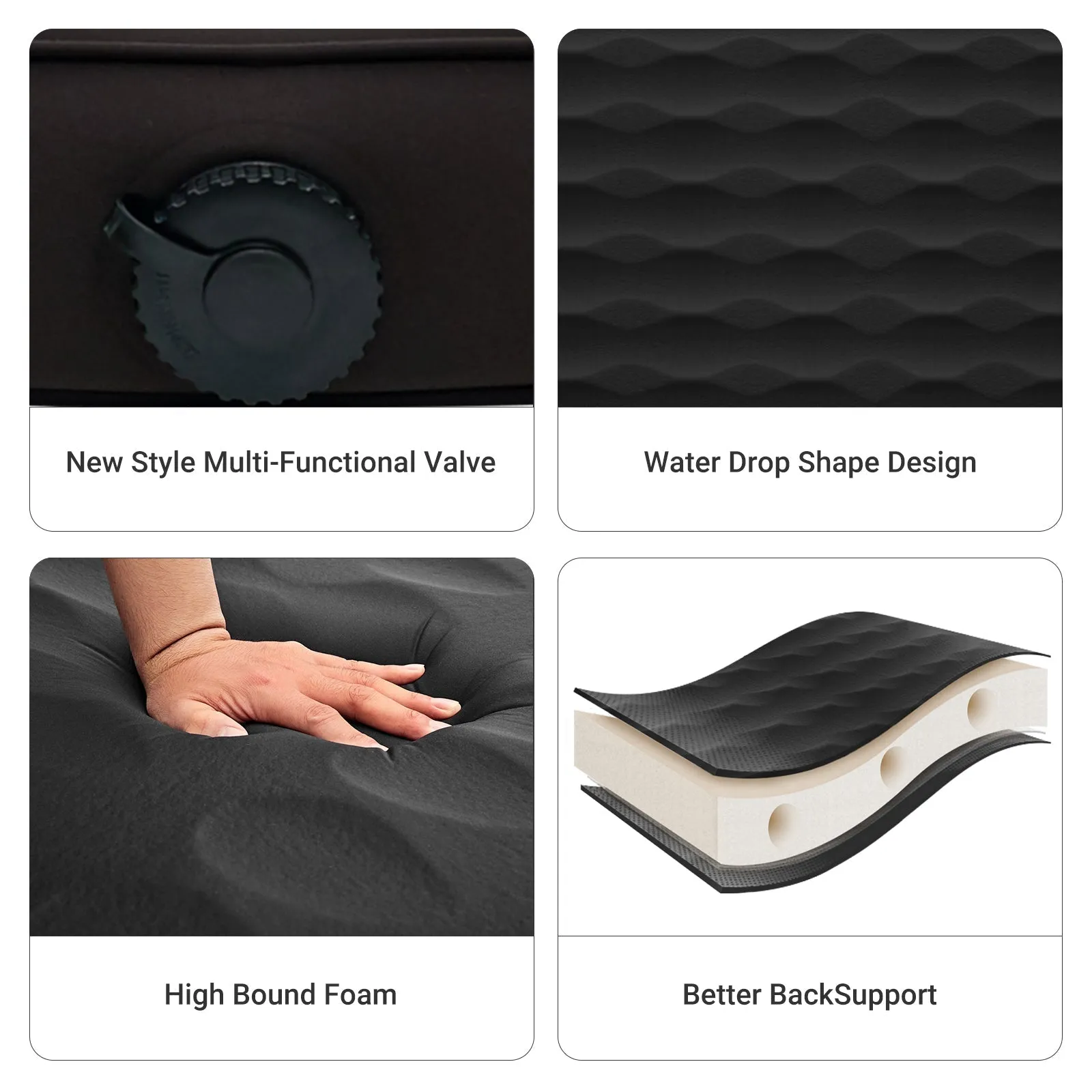 KingCamp Black Double 3D 3" Thick Self-Inflating Sleeping Mattress