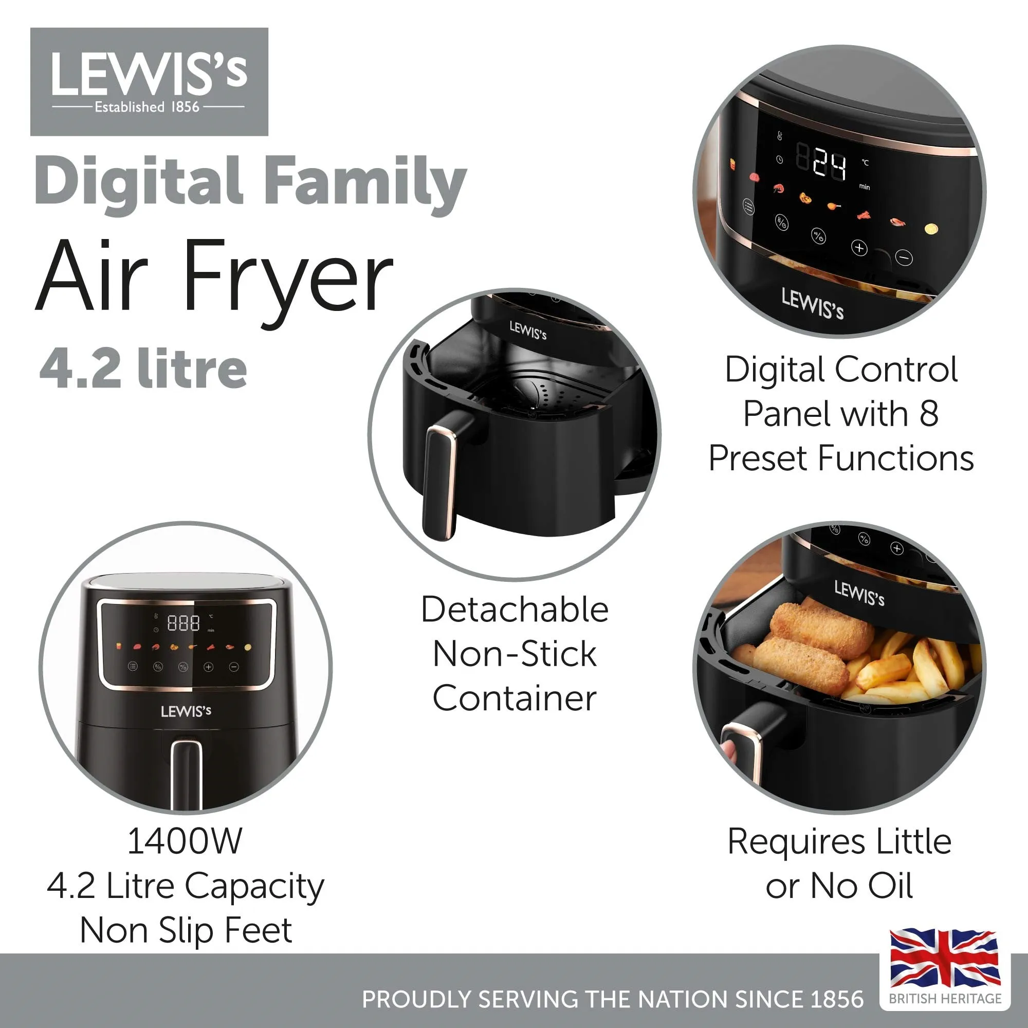 Lewis's Digital Family Air Fryer 4.2L