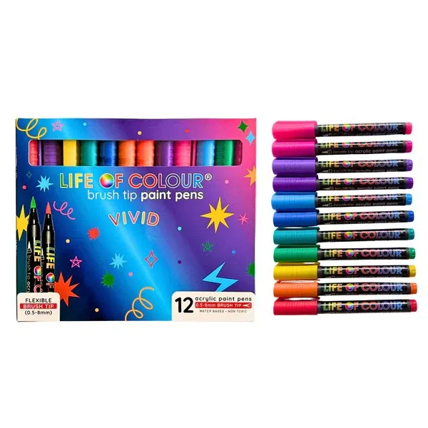 LIFE OF COLOUR - VIVID BRUSH TIP ACRYLIC PAINT PENS