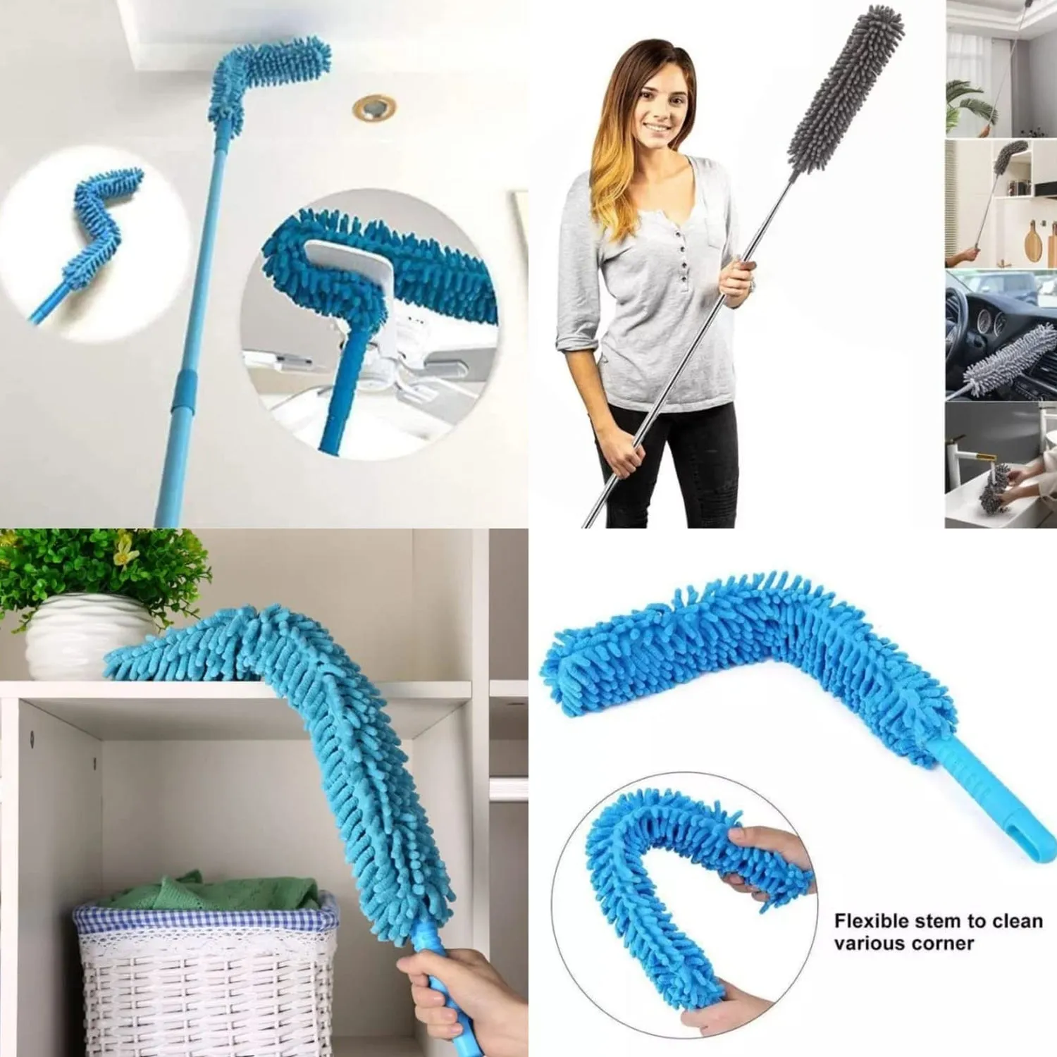 Long Handle Dust Cleaning Brush, Adjustable Microfiber dust Brush, Foldable Home appliances Ceiling Cleaner, Latest Home Improvement Products