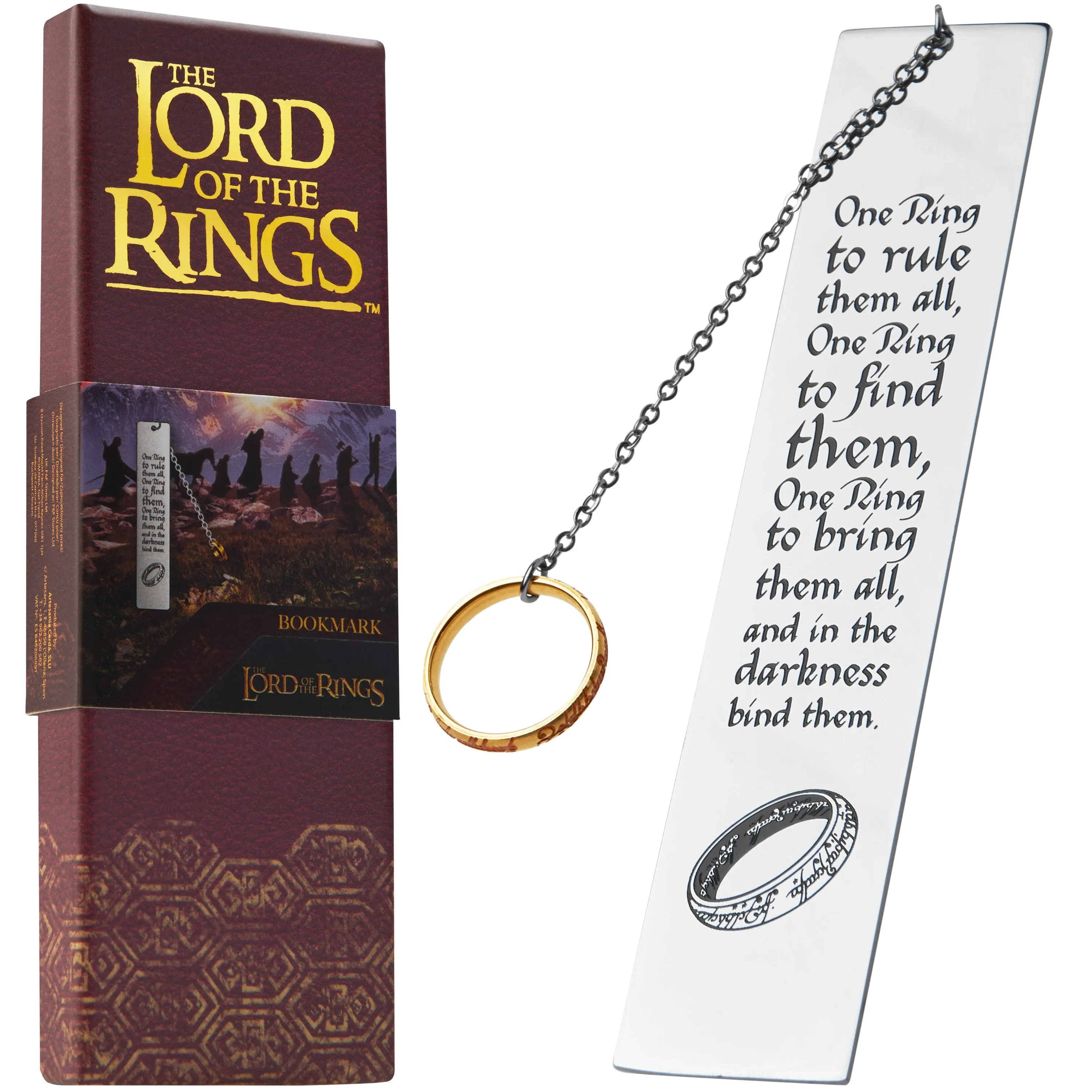 Lord of The Rings Metal Bookmarks Adults Teens Kids with Gift Box Book Marker with Quote and Charm - School University Graduation Reading Gift Box (Silver with Ring)