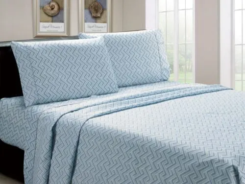 Luxurious Brushed Microfiber Blue Zig Zag Pattern 4 Pc Sheet Set