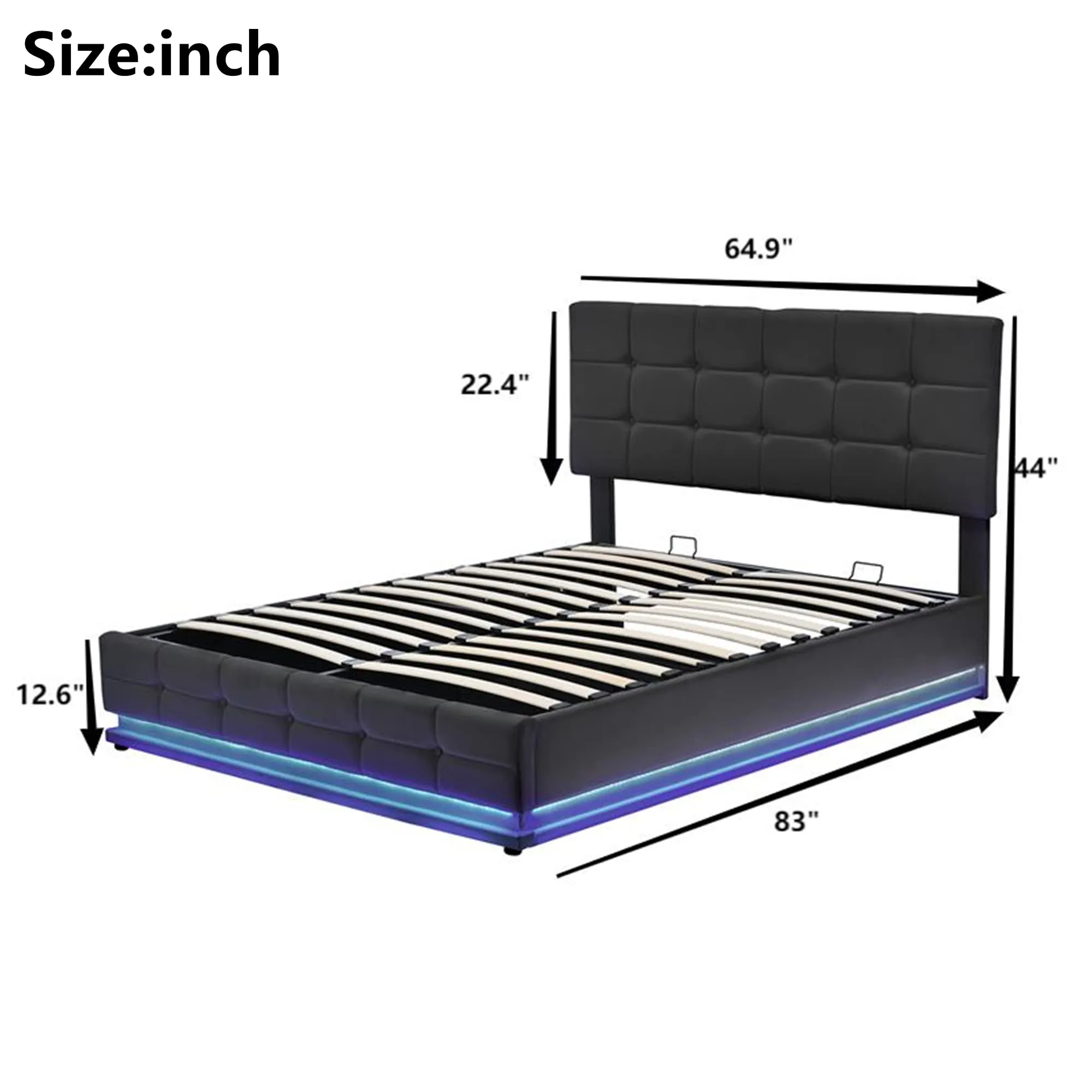 Merax Modern Upholstered Lift Up Bed Frame with LED Lights and USB Charger,PU Leather Tufted Plattform Bed No Box Spring Needed Black