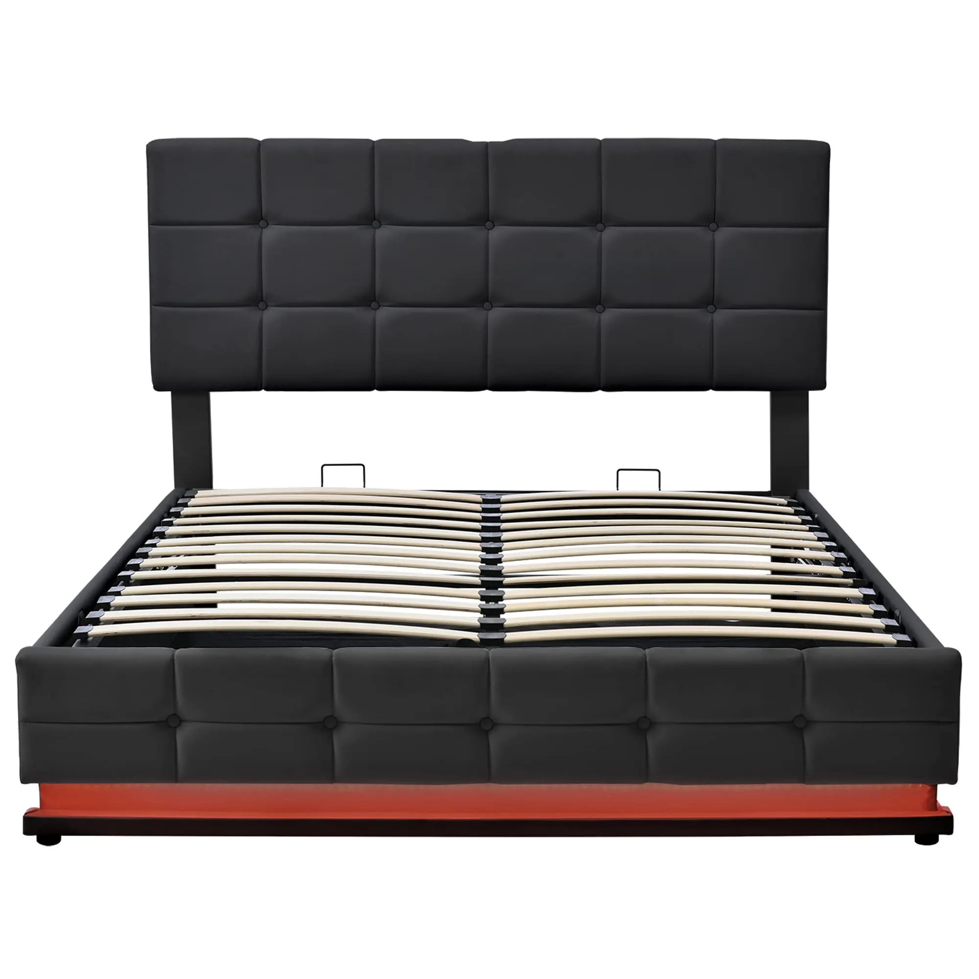 Merax Modern Upholstered Lift Up Bed Frame with LED Lights and USB Charger,PU Leather Tufted Plattform Bed No Box Spring Needed Black