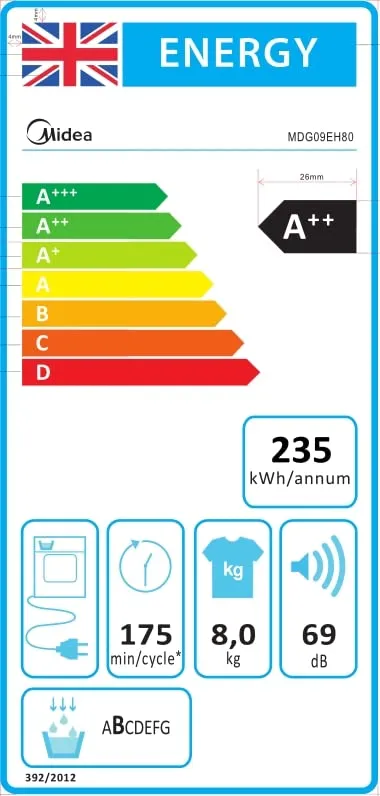 Midea MDG09EH80 Freestanding Heat Pump Dryer