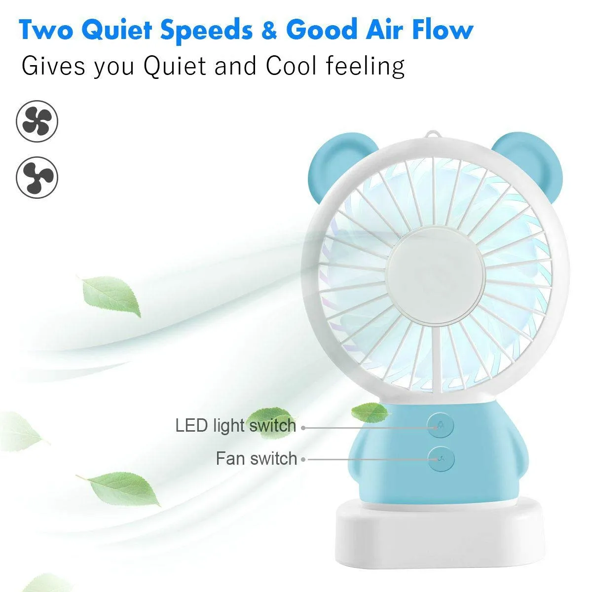 MINI PORTABLE FAN USB RECHARGEABLE HANDHELD BEAR STYLE COLOR CHANGING LED LIGHT POCKET DESK LIGHT FAN (Battery Not Include)