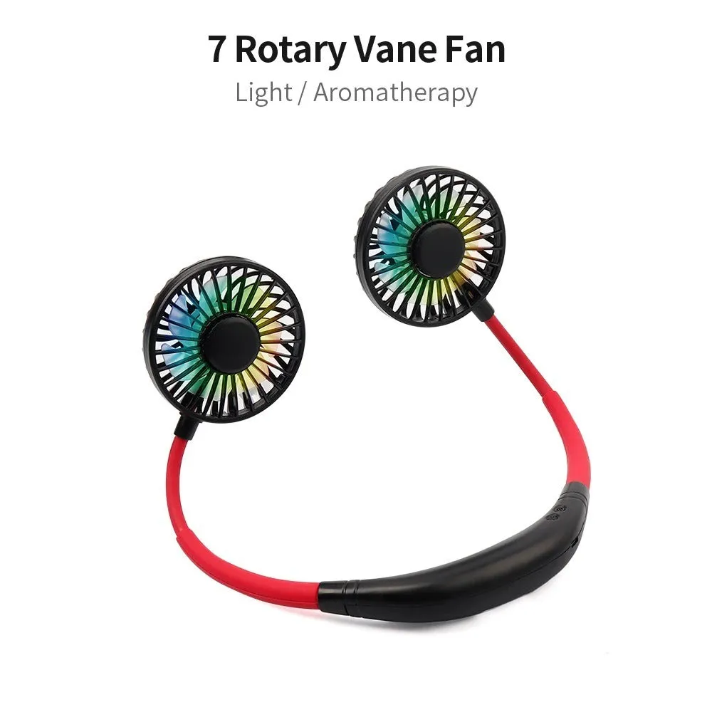 Mini Portable Hanging Neckband Fan USB Rechargeable Double Fans Air Cooler Conditioner Colorful Aroma Electric Desk Fan For Room