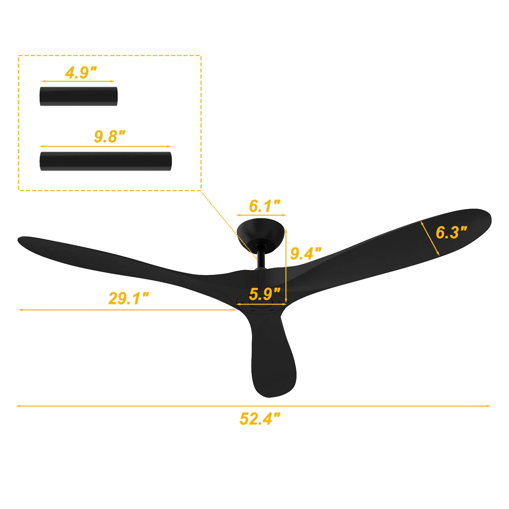 Modern Black Ceiling Fan With 3 Blades