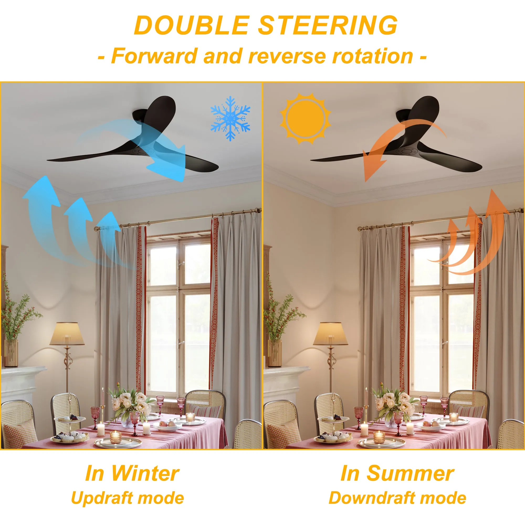 Modern Black Ceiling Fan With 3 Blades