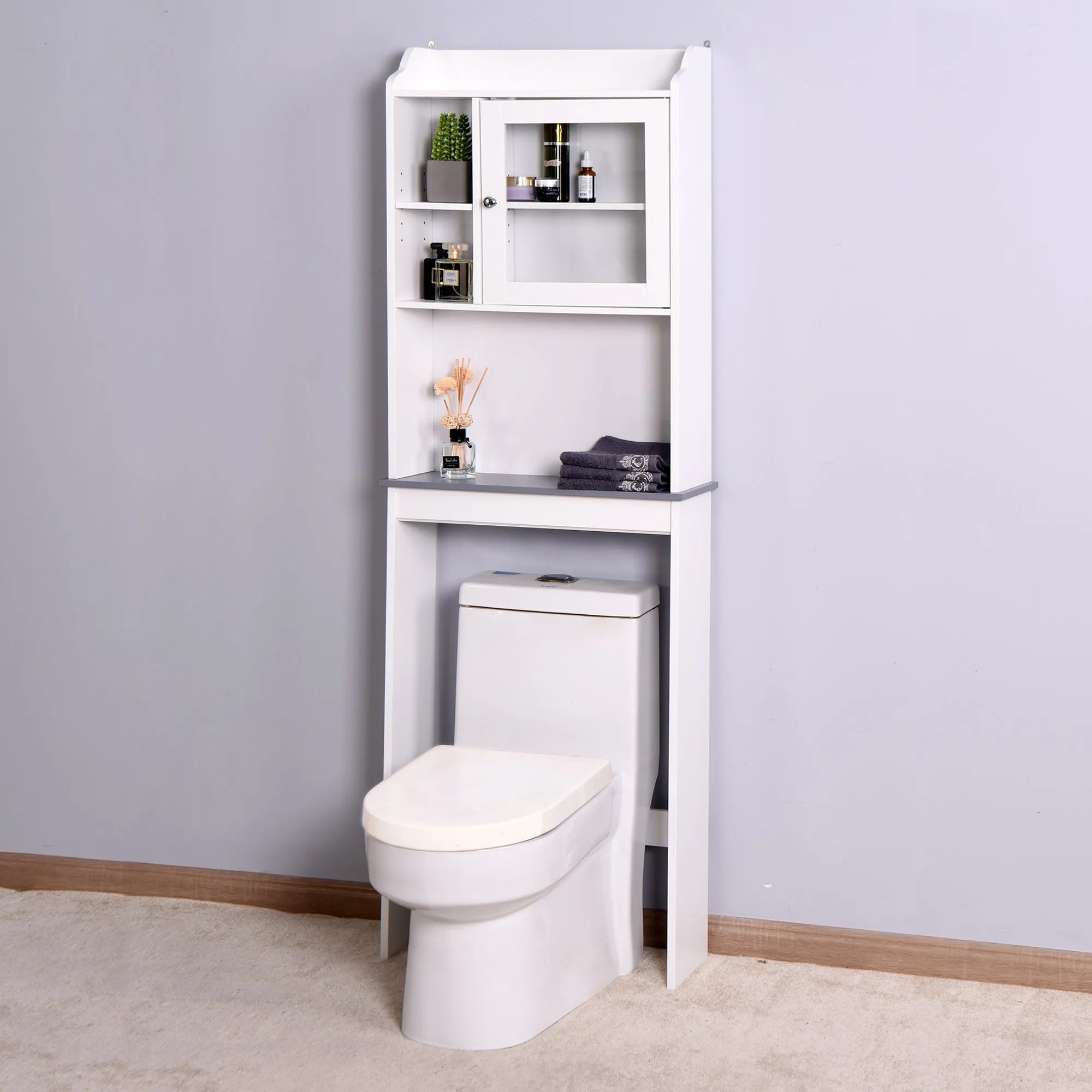 Modern Over The Toilet Space Saver Organization Wood Storage Cabinet for Home, Bathroom -White