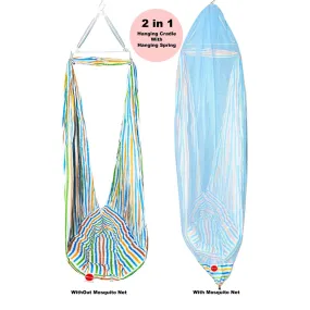 Neonate Baby Swing Cradle with Mosquito Net Spring and Metal Window Cradle Hanging Rod (Blue)