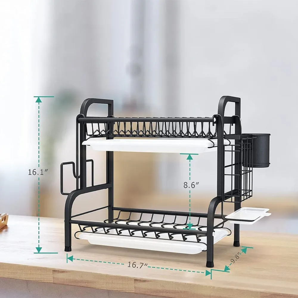 (Net) Dish Drying Rack 2-Tier Dish Rack with Removable Drainboard Stainless Steel Cutting Board Holder for Kitchen Organization