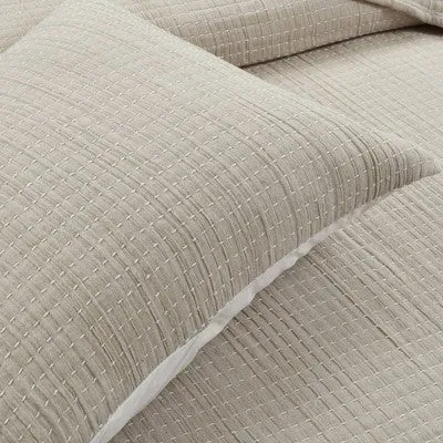 New - 3pc King Pickstitch Quilt/Coverlet Neutral/Off White - Lush Décor