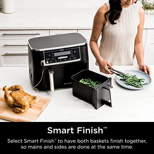 Ninja DZ550 Foodi 10 Quart 6-in-1 DualZone Smart XL Air Fryer with 2 Independent Baskets, Smart Cook Thermometer for Perfect Doneness, Match Cook & Smart Finish to Roast, Dehydrate & More, Grey