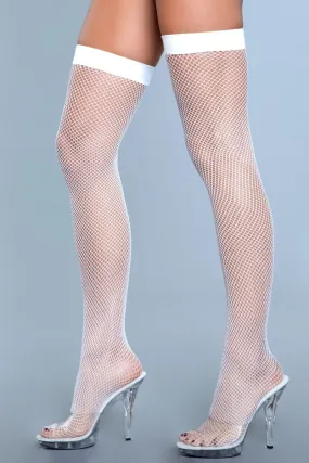 Nylon Fishnet Thigh Highs White