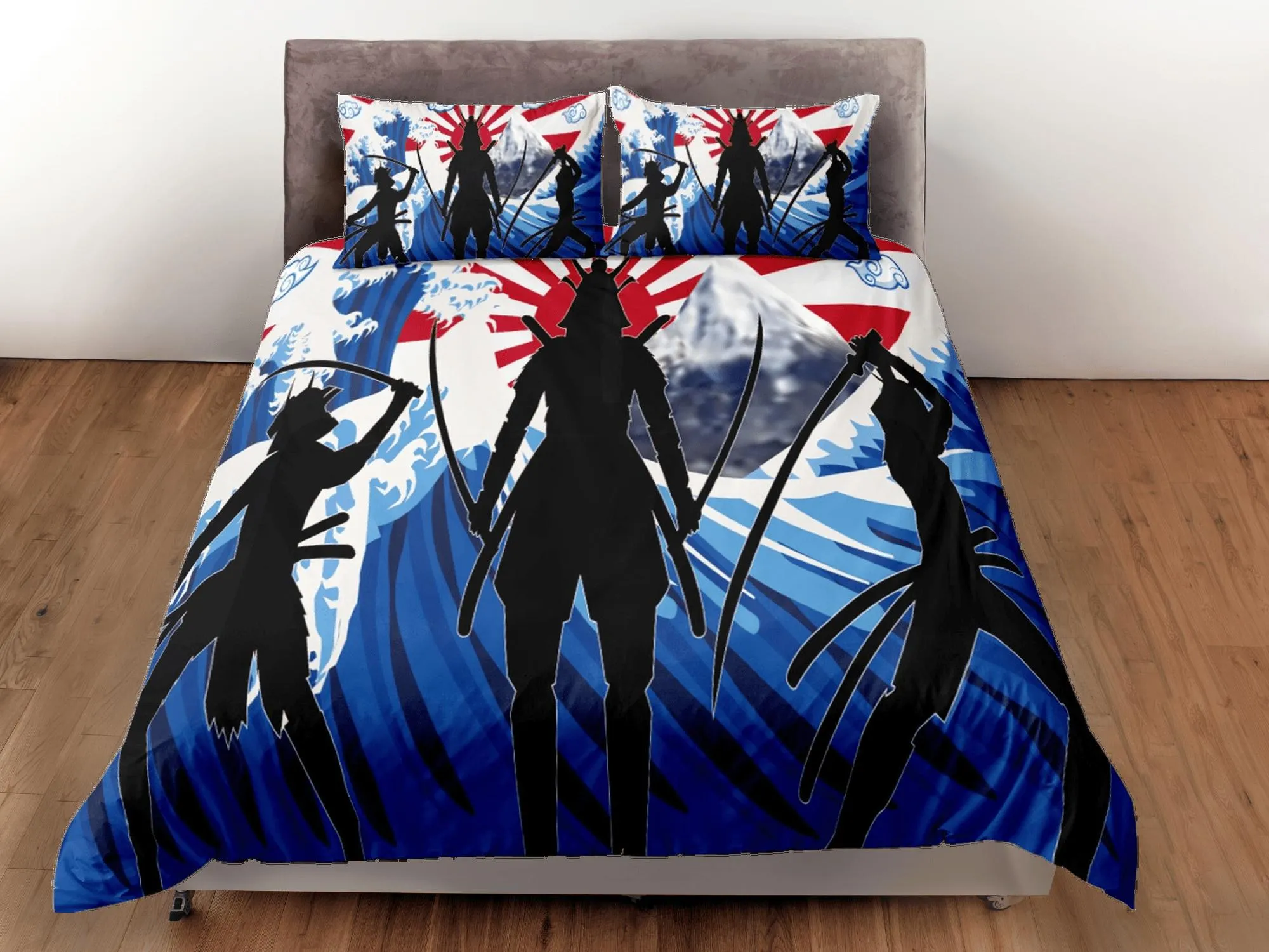 Oriental bedding, hero fighters, japanese duvet cover set for king, queen, full, twin, single, toddler bed, bedding for boys, japan culture