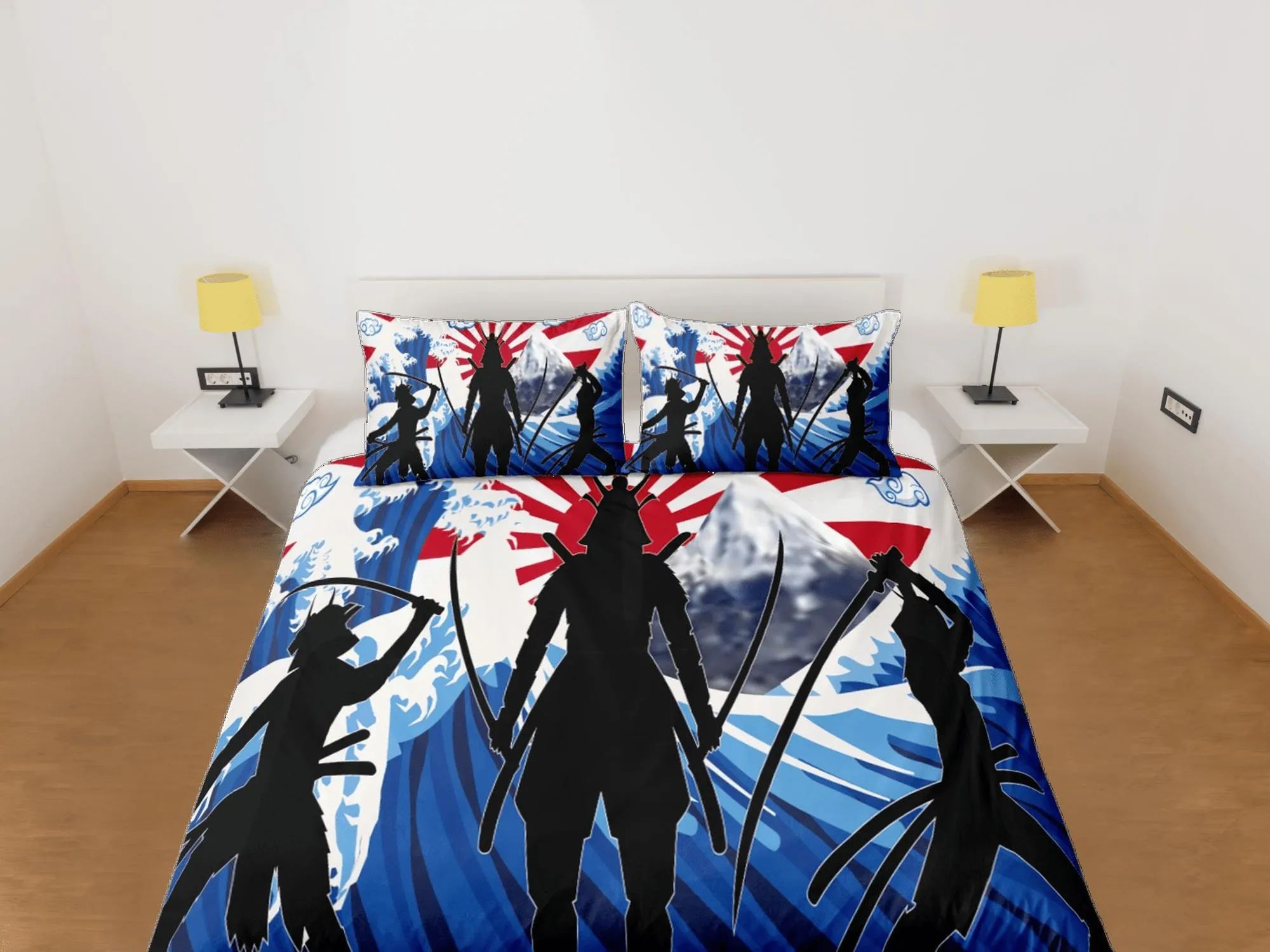 Oriental bedding, hero fighters, japanese duvet cover set for king, queen, full, twin, single, toddler bed, bedding for boys, japan culture