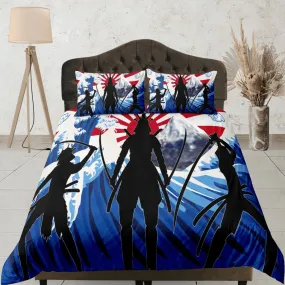 Oriental bedding, hero fighters, japanese duvet cover set for king, queen, full, twin, single, toddler bed, bedding for boys, japan culture