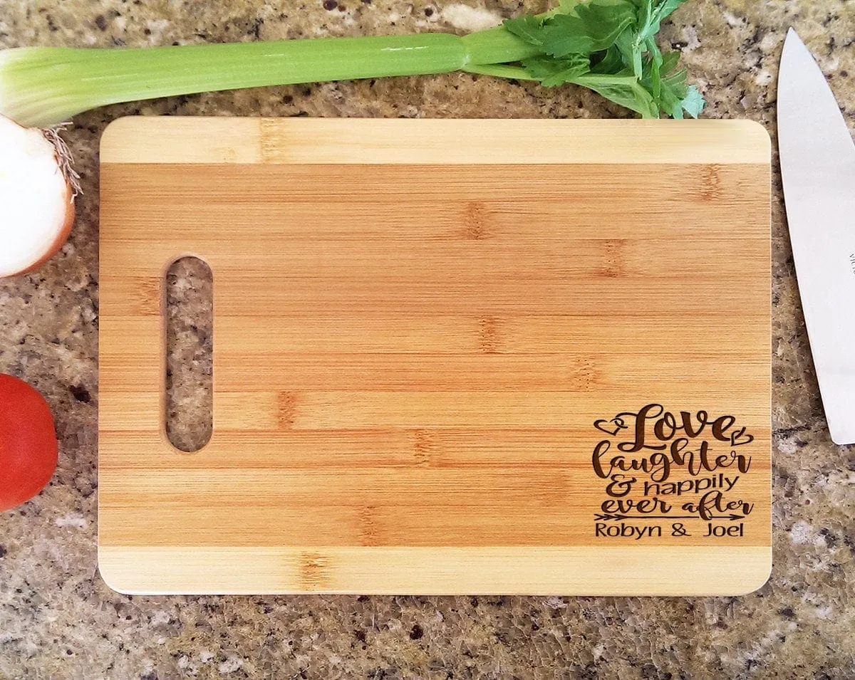 Personalized Wood Cutting Board Love Laughter & Happily Ever After Custom with Names Valentines Day Gift, Bride Groom Gift, Home Decor Gift