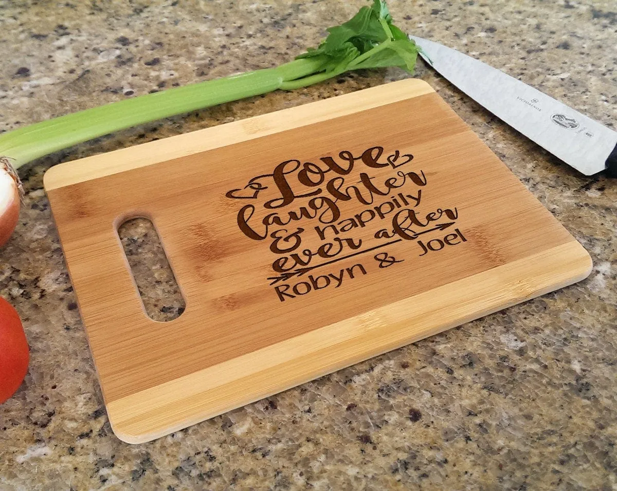 Personalized Wood Cutting Board Love Laughter & Happily Ever After Custom with Names Valentines Day Gift, Bride Groom Gift, Home Decor Gift