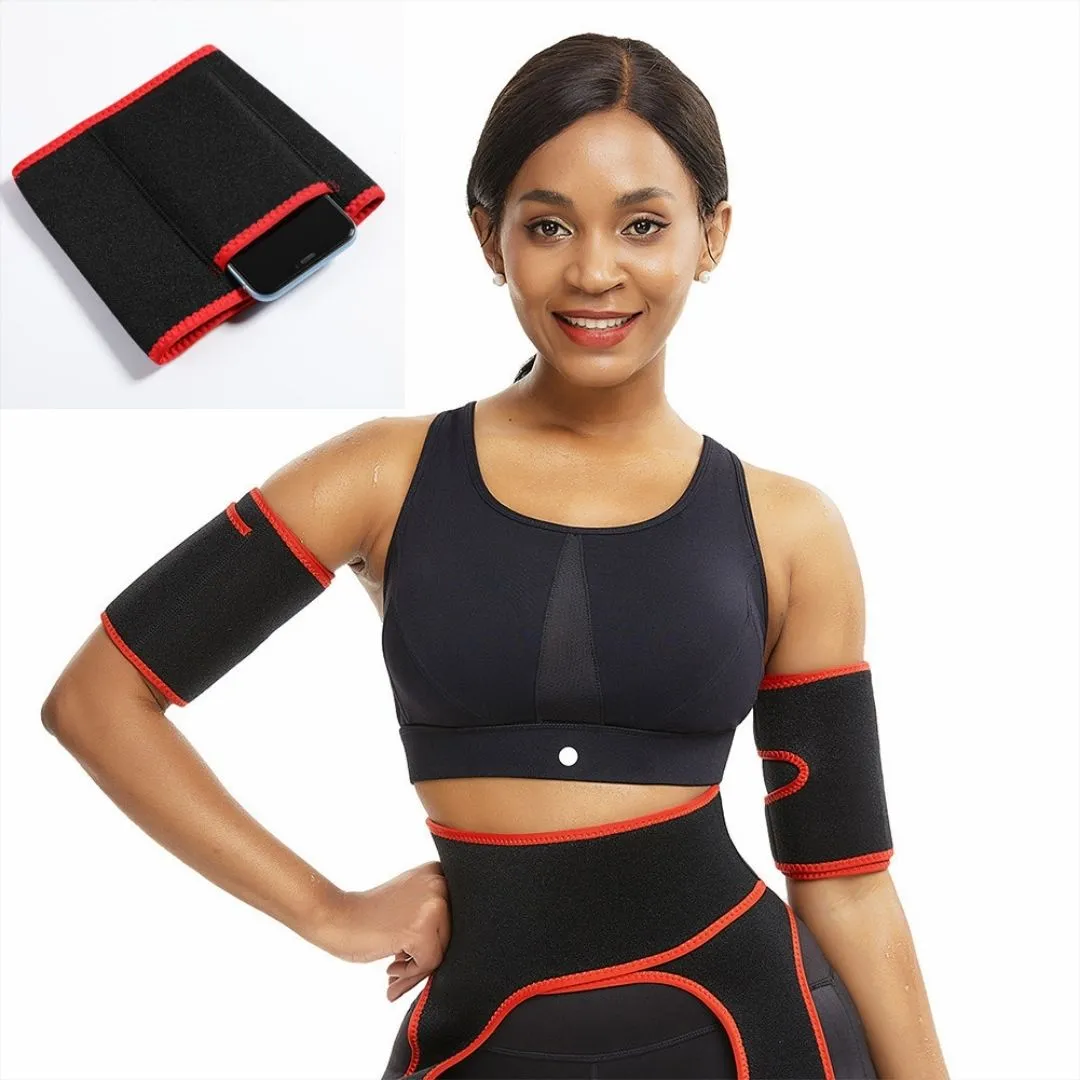 Red Neoprene 2 Pcs Arm Trimmers With Pockets Arm Shaper