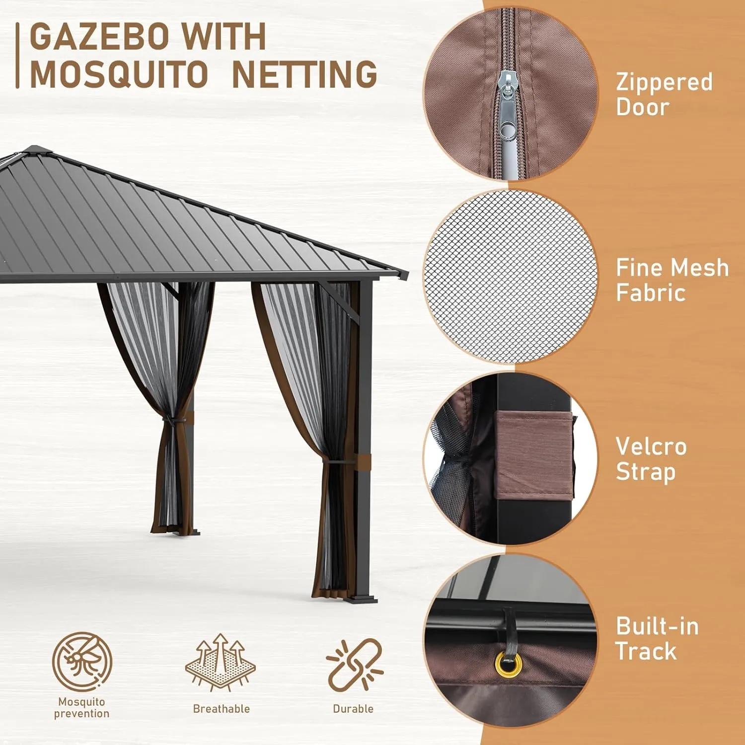 SANNWSG Hardtop Gazebos,Heavy Duty Gazebo,Outdoor Canopy Gazebo with Metal Frame,Galvanized Steel Roof,Mosquito Netting,Permanent Metal Pavilion Gazebo for Backyards,Patios