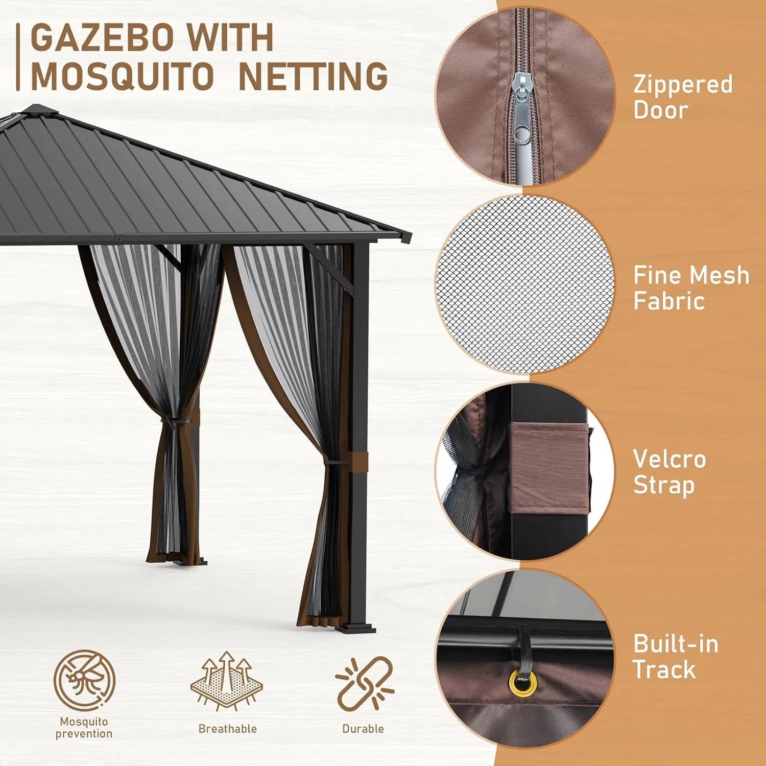 SANNWSG Hardtop Gazebos,Heavy Duty Gazebo,Outdoor Canopy Gazebo with Metal Frame,Galvanized Steel Roof,Mosquito Netting,Permanent Metal Pavilion Gazebo for Backyards,Patios