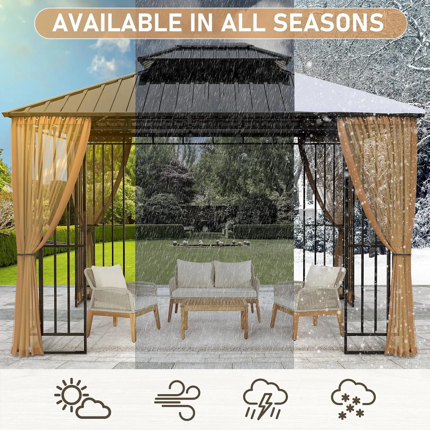 SANNWSG Hardtop Gazebos,Heavy Duty Gazebo,Outdoor Canopy Gazebo with Metal Frame,Galvanized Steel Roof,Mosquito Netting,Permanent Metal Pavilion Gazebo for Backyards,Patios