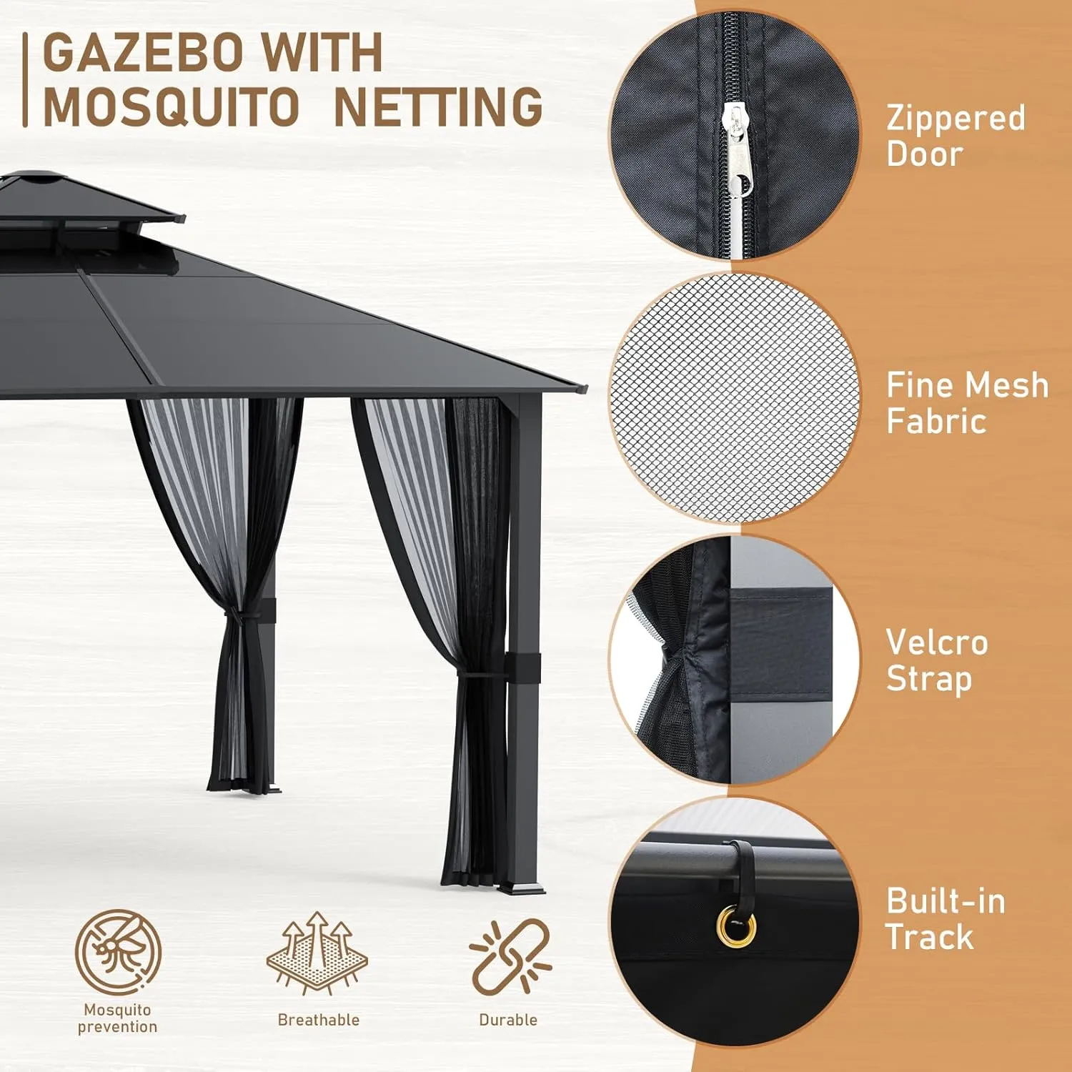 SANNWSG Hardtop Gazebos,Heavy Duty Gazebo,Outdoor Canopy Gazebo with Metal Frame,Galvanized Steel Roof,Mosquito Netting,Permanent Metal Pavilion Gazebo for Backyards,Patios