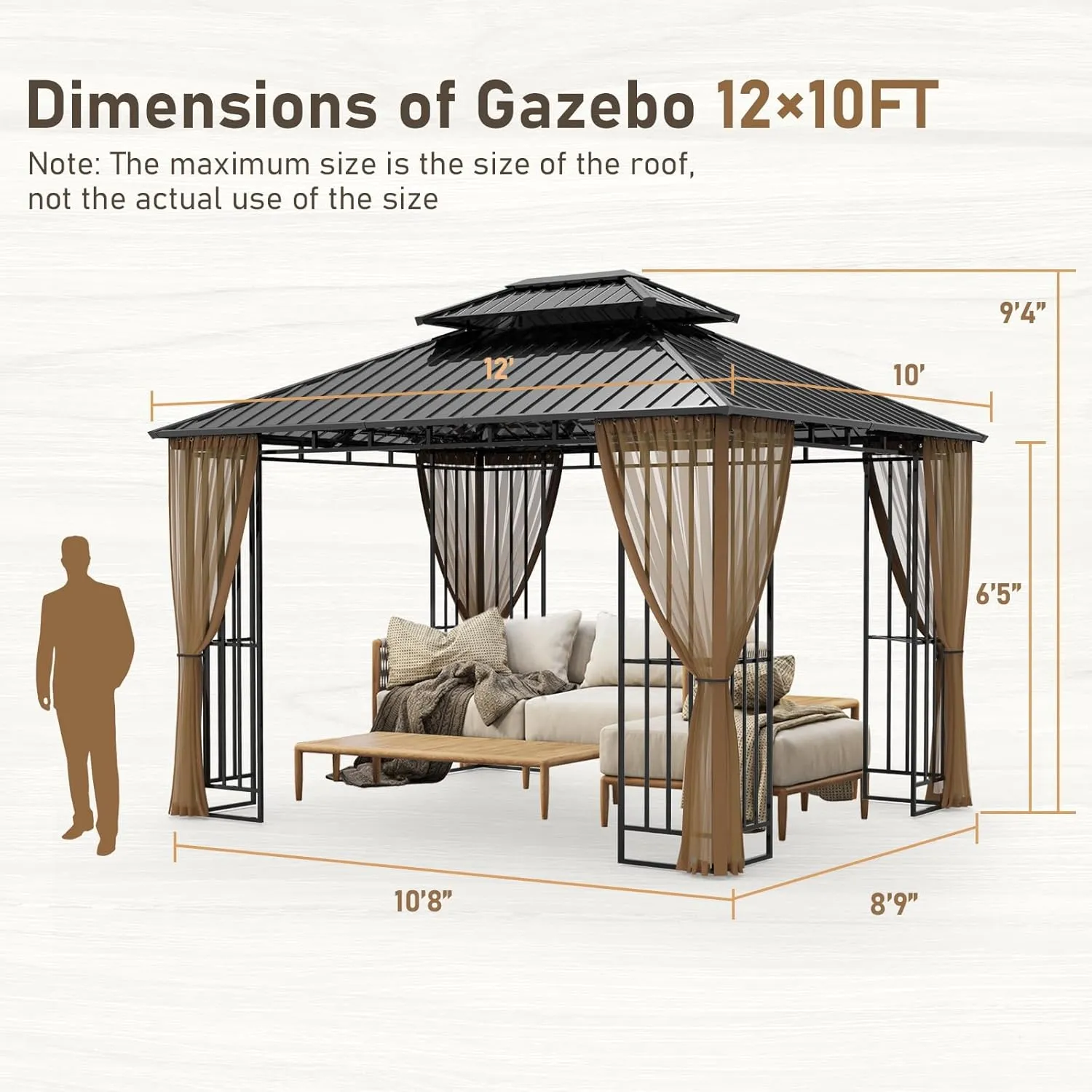 SANNWSG Hardtop Gazebos,Heavy Duty Gazebo,Outdoor Canopy Gazebo with Metal Frame,Galvanized Steel Roof,Mosquito Netting,Permanent Metal Pavilion Gazebo for Backyards,Patios