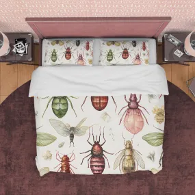 Scary Bug Halloween Duvet Cover Set & Pillowcase, Creepy Insect White Quilt Cover Aesthetic Zipper Bedding, Halloween Room Decor,