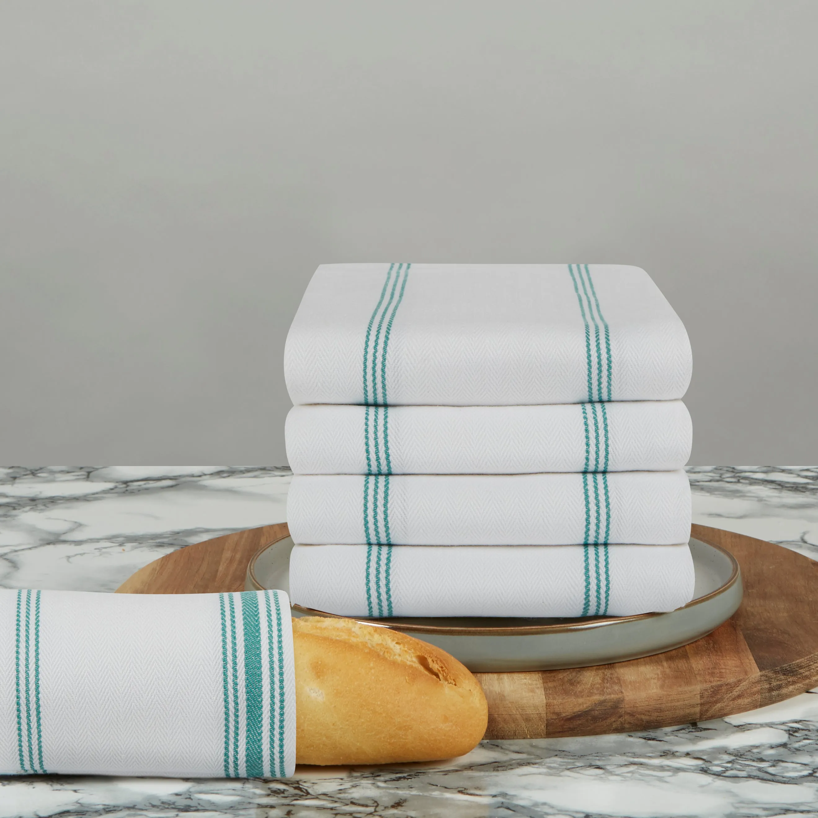 Set of 5 Herringbone Stripe Cotton Tea Towels in Three Colours