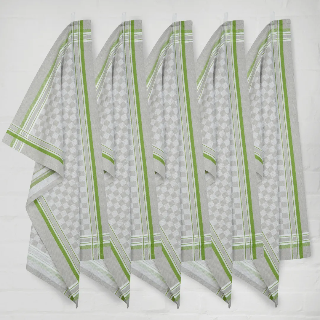 Set of 5 Woven Textured Check Tea Towels in Three Colours