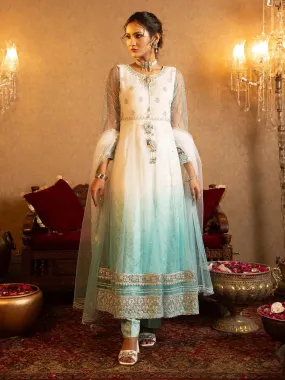 Sha Posh Embroidered Net Maxi Suit - Aqua