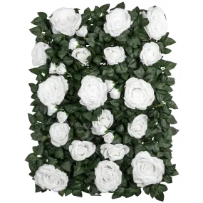 Silk Greenery with Roses Wall Backdrop Panel - White