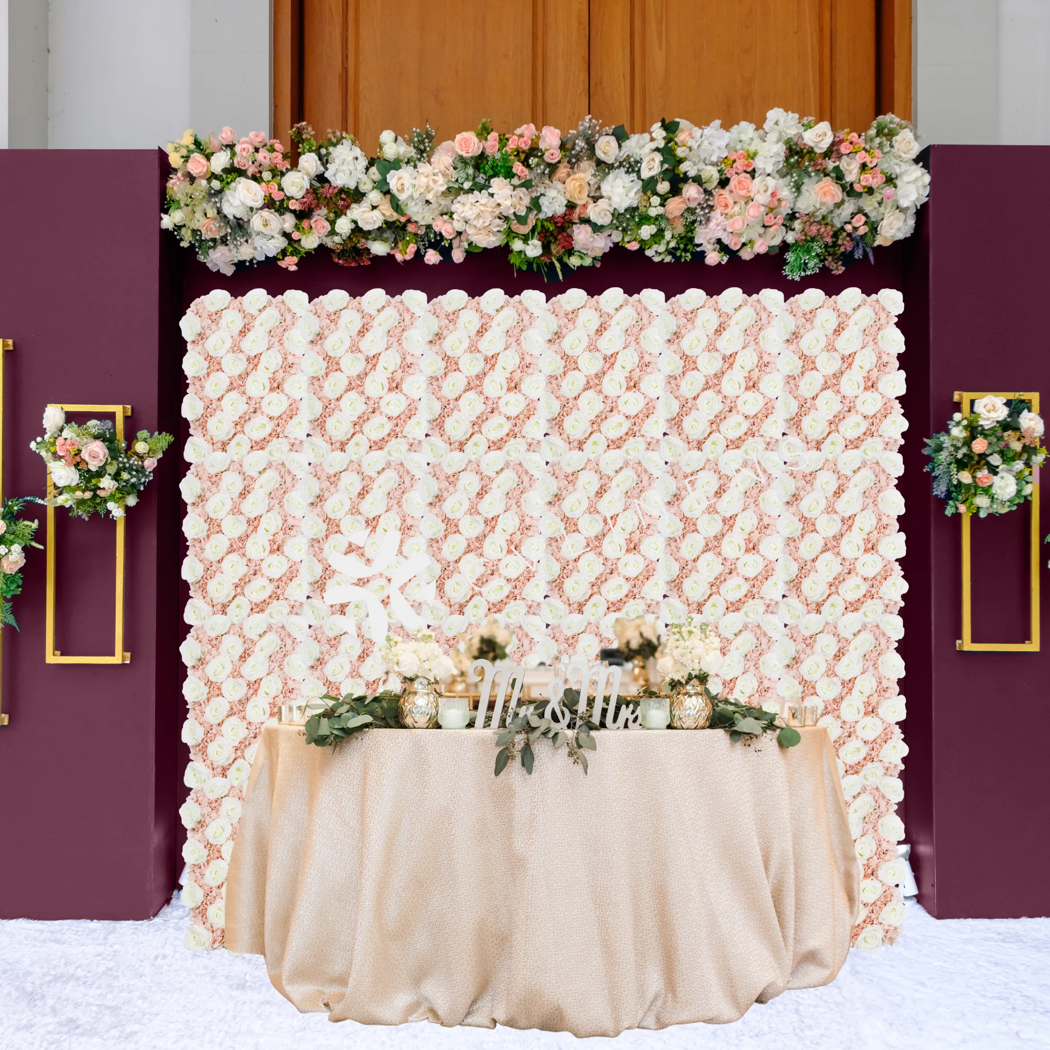 Silk Hydrangeas Flower Wall Backdrop Panel - Baby Blue