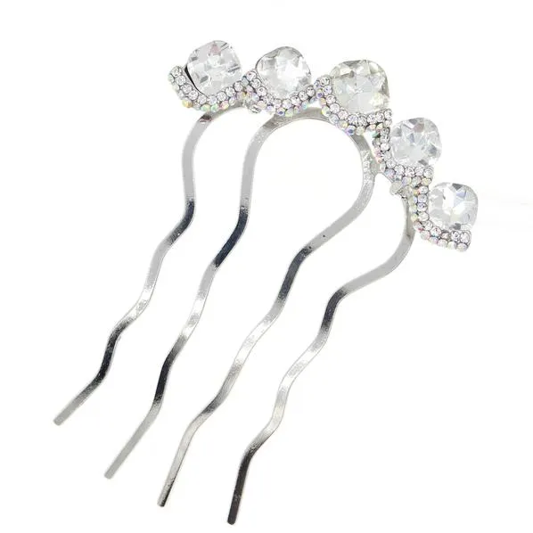 Silver Finish Rhinestone French Twist Decorative Comb