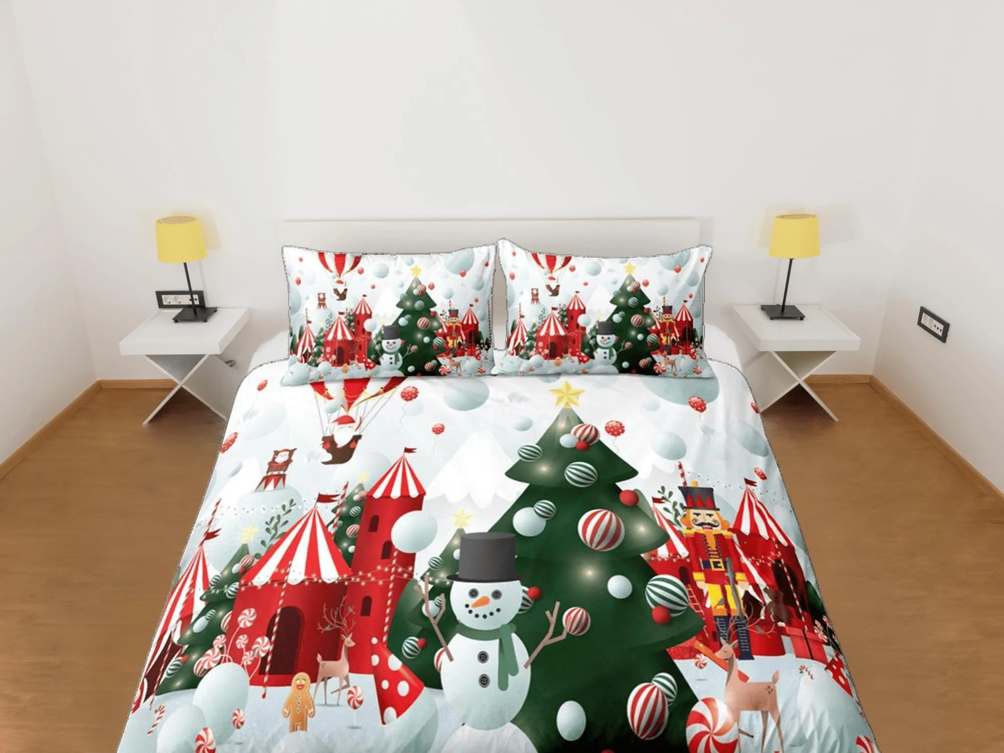 Snowman christmas tree duvet cover set, christmas full size bedding & pillowcase, college bedding, crib toddler bedding, holiday gift