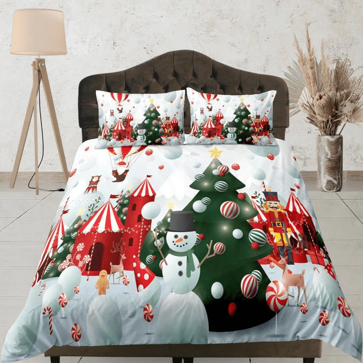 Snowman christmas tree duvet cover set, christmas full size bedding & pillowcase, college bedding, crib toddler bedding, holiday gift