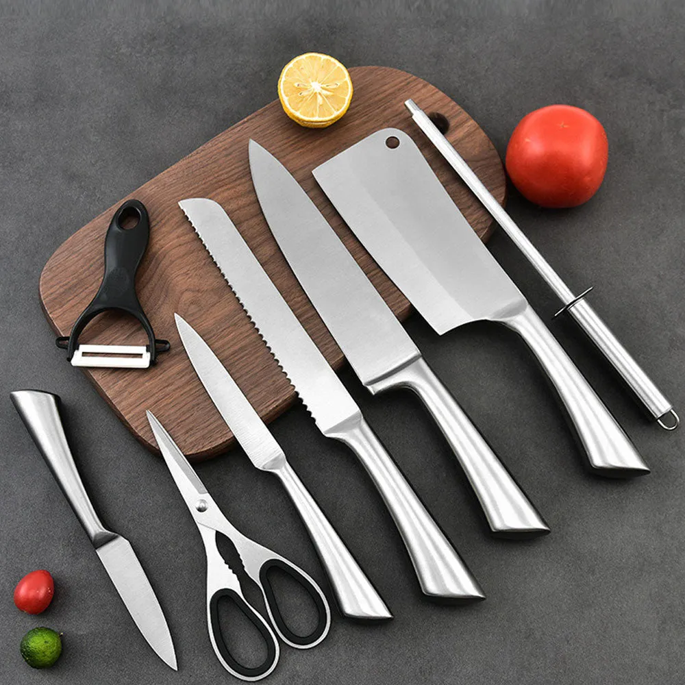 Stainless Steel 9PC Kitchen Chef Knife Block Set Knives Scissor Sharpener AU