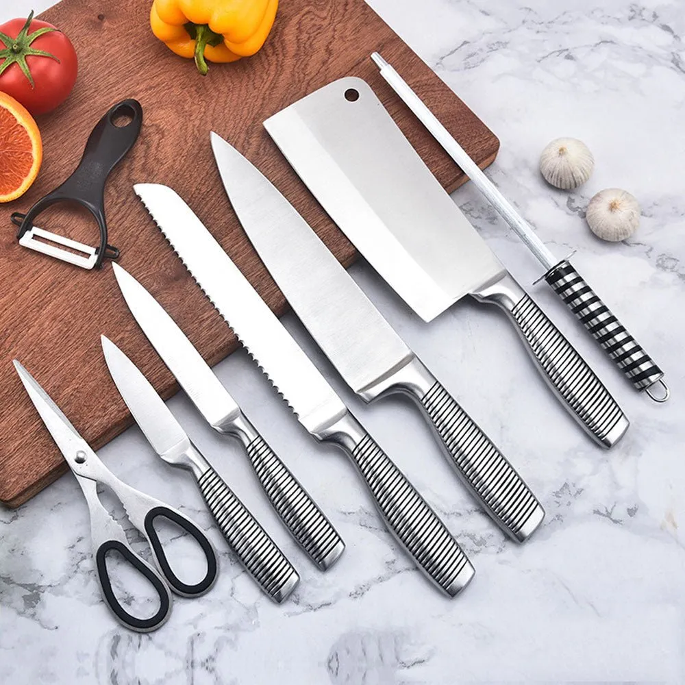 Stainless Steel 9PC Kitchen Chef Knife Block Set Knives Scissor Sharpener AU